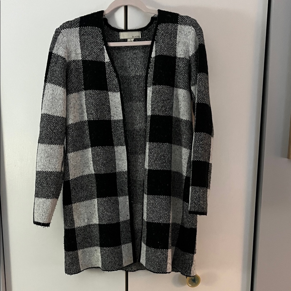 3 for $7 SALE Plaid Open-Front Cardigan - Black and Gray